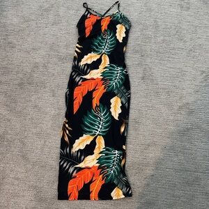 SHEIN Tropical Leaf Print Maxi Dress Sz XS